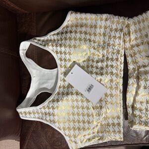White and Gold Houndstooth Sports Bra
